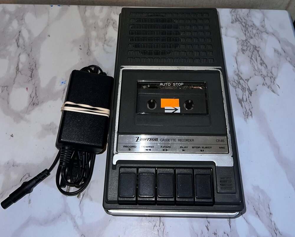 Vintage Emerson CR45 Portable Cassette Recorder with Power Adapter